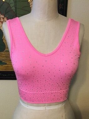 Cherry Koko Pink Rhinestone Crop Top NWT